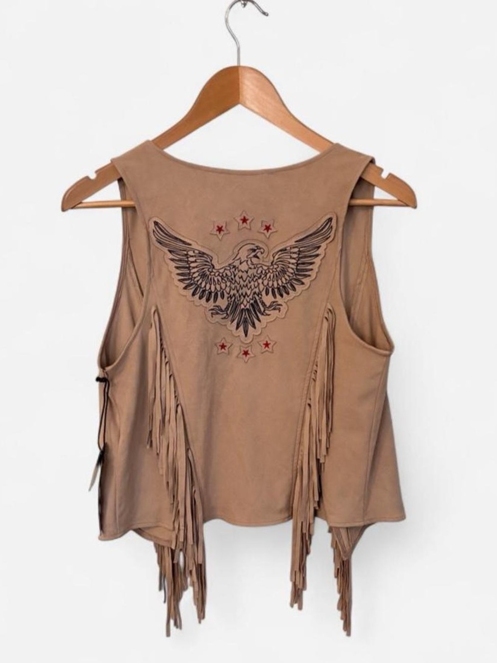 IDYLLWIND Miranda Lambert Tan Fringe Vest Faux Suede Large Eagle Americana - Picture 3 of 8